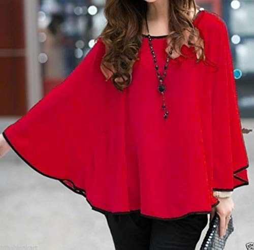 Afaqui Kaftan Georgette Top for Women, Loose Fit Round Neck Poncho for  Girls – Red – Quickart