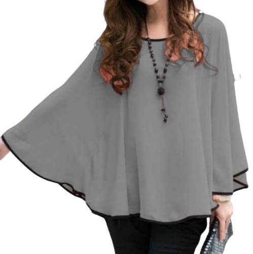 Afaqui Kaftan Georgette Top for Women, Loose Fit Round Neck Poncho for Girls  – Grey – Quickart